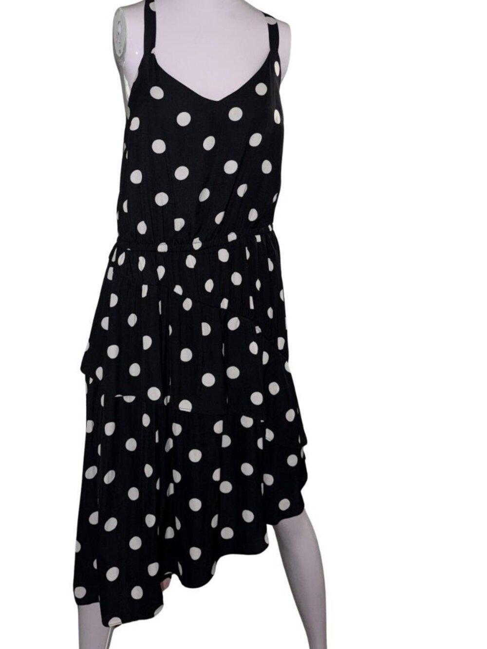 A New Day Asymmetrical Hem Black polka dot dress